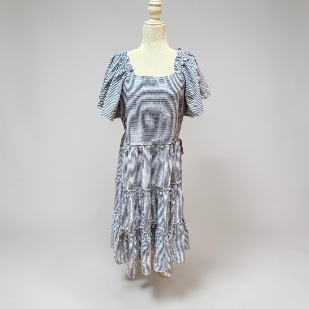 Ivy City Co Phoebe Midi Dress Blue White Striped Smocked NWT Sz XL Cottagecore